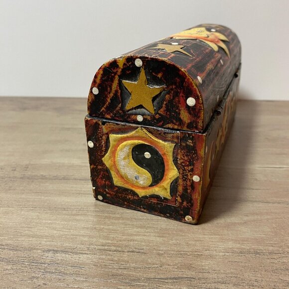 Vintage Celestial Wooden Box Sun, Moon & Stars Yin-Yang 1990s Home Decor - Picture 5 of 8